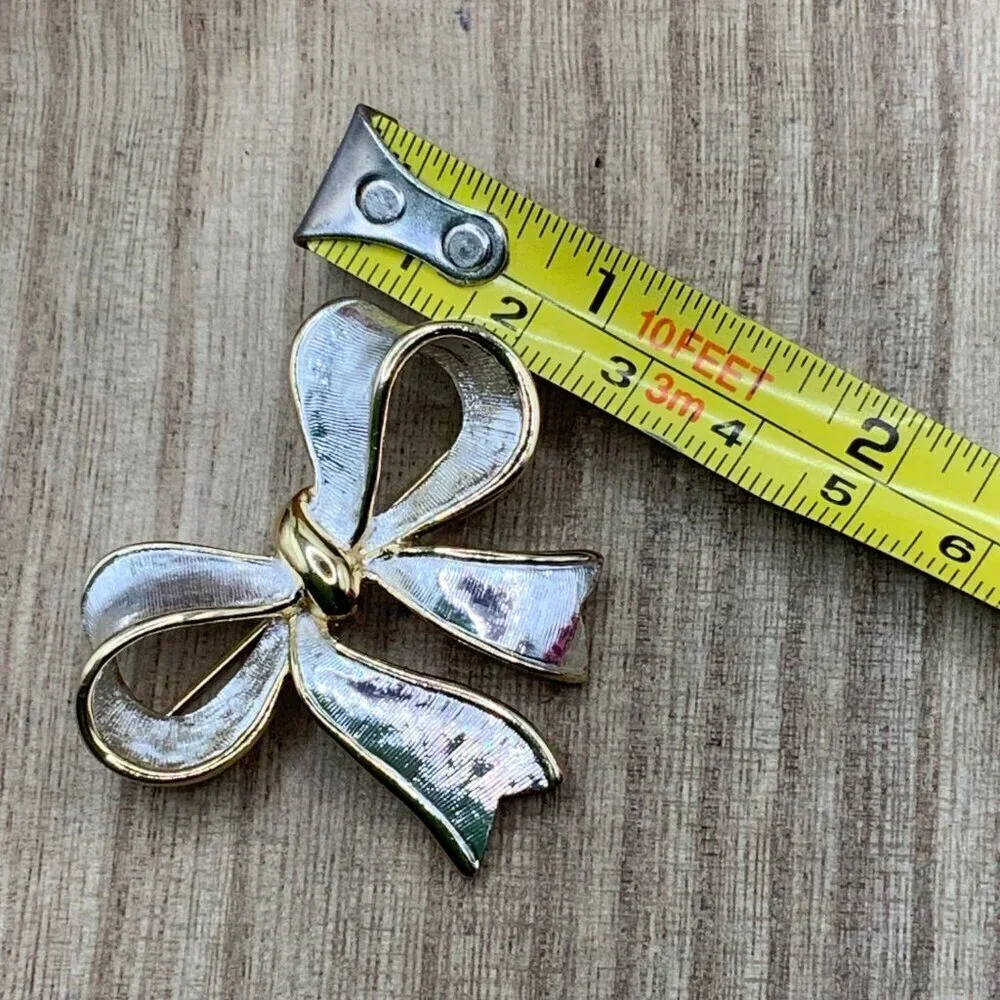 Napier Vintage Gold Silver Tone Ribbon Bow Brooch Pin